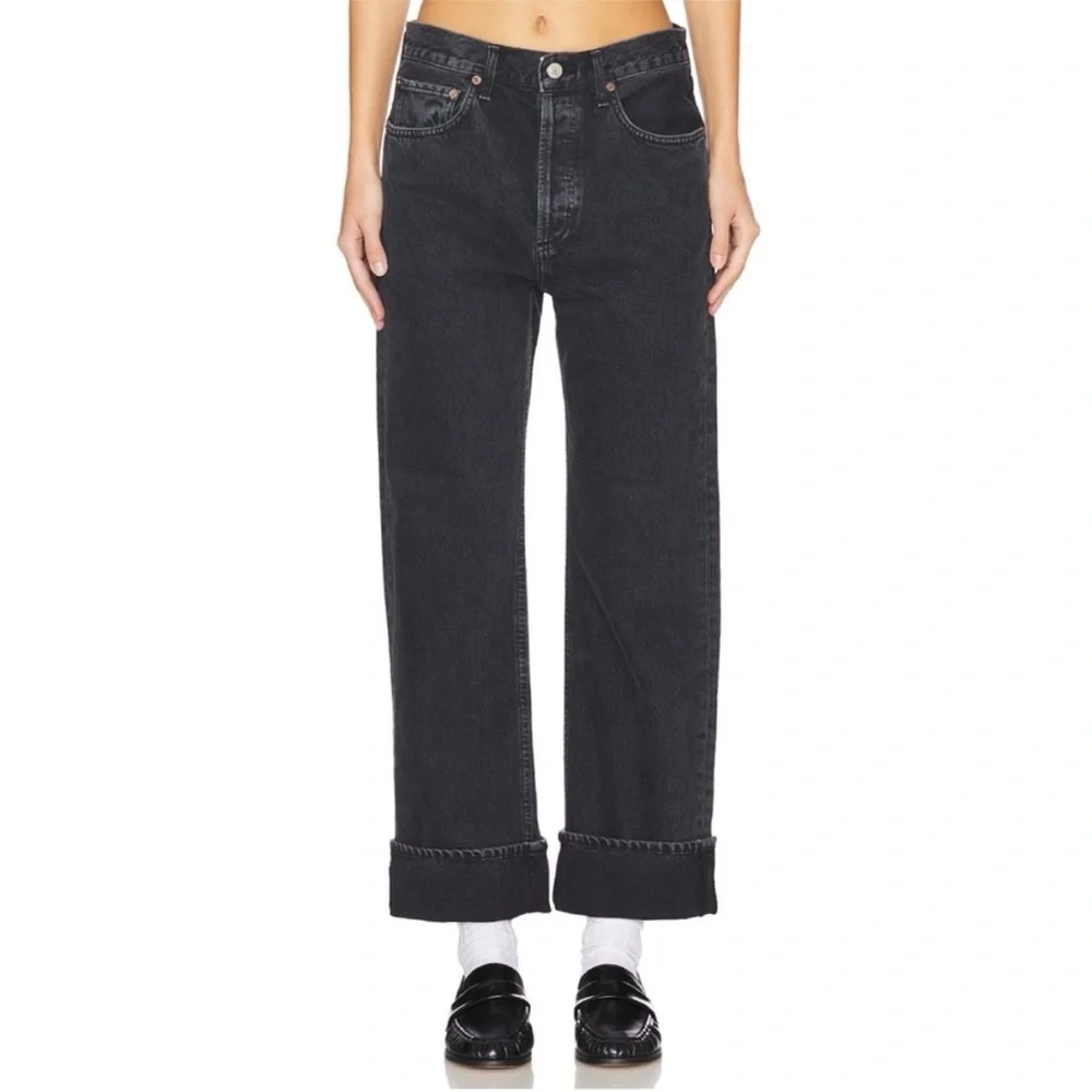 NWT AGOLDE FRAN JEAN LOW SLUNG EASY STRAIGHT in Black Tea Sz 26 - Picture 1 of 14